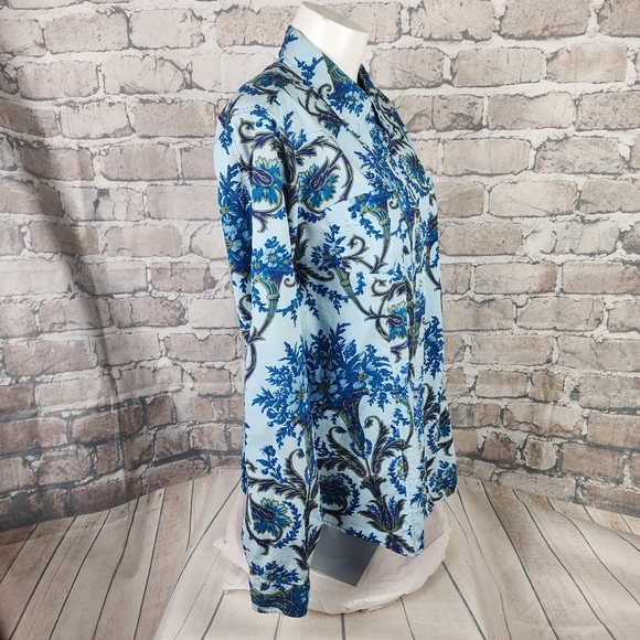 Roper Floral Pearl Snap Western Shirt  Powder Blue Feminine Cowgirl Size Large - Picture 8 of 15